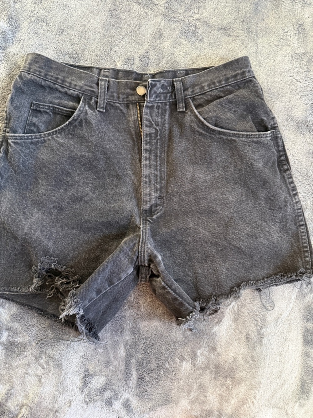 Vintage Wrangler Washed Black High-Waist Distressed Denim Shorts